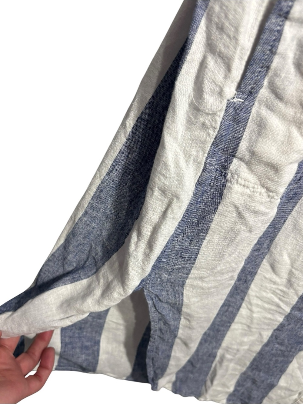 BLUE ISLAND | Blue and White Striped Button-Front Linen Shirt Dress L Coverup - Picture 6 of 14